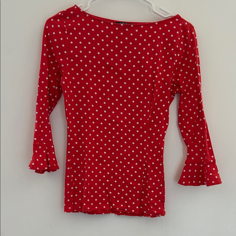 Ralph Lauren Red and White Polka Dot Blouse